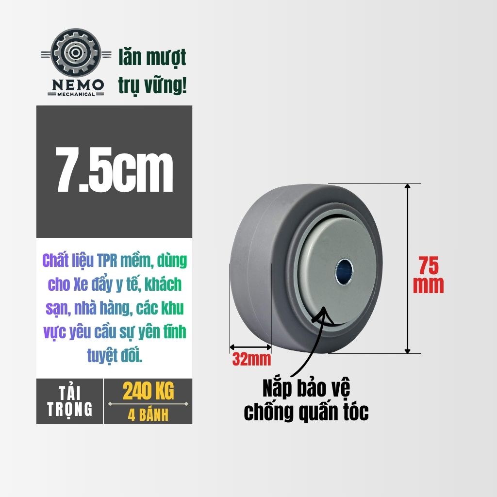 Bánh Xe Rời Cao Su TPR Chống Ồn – Vận Hành Siêu Êm, Bảo Vệ Sàn Tuyệt Đối